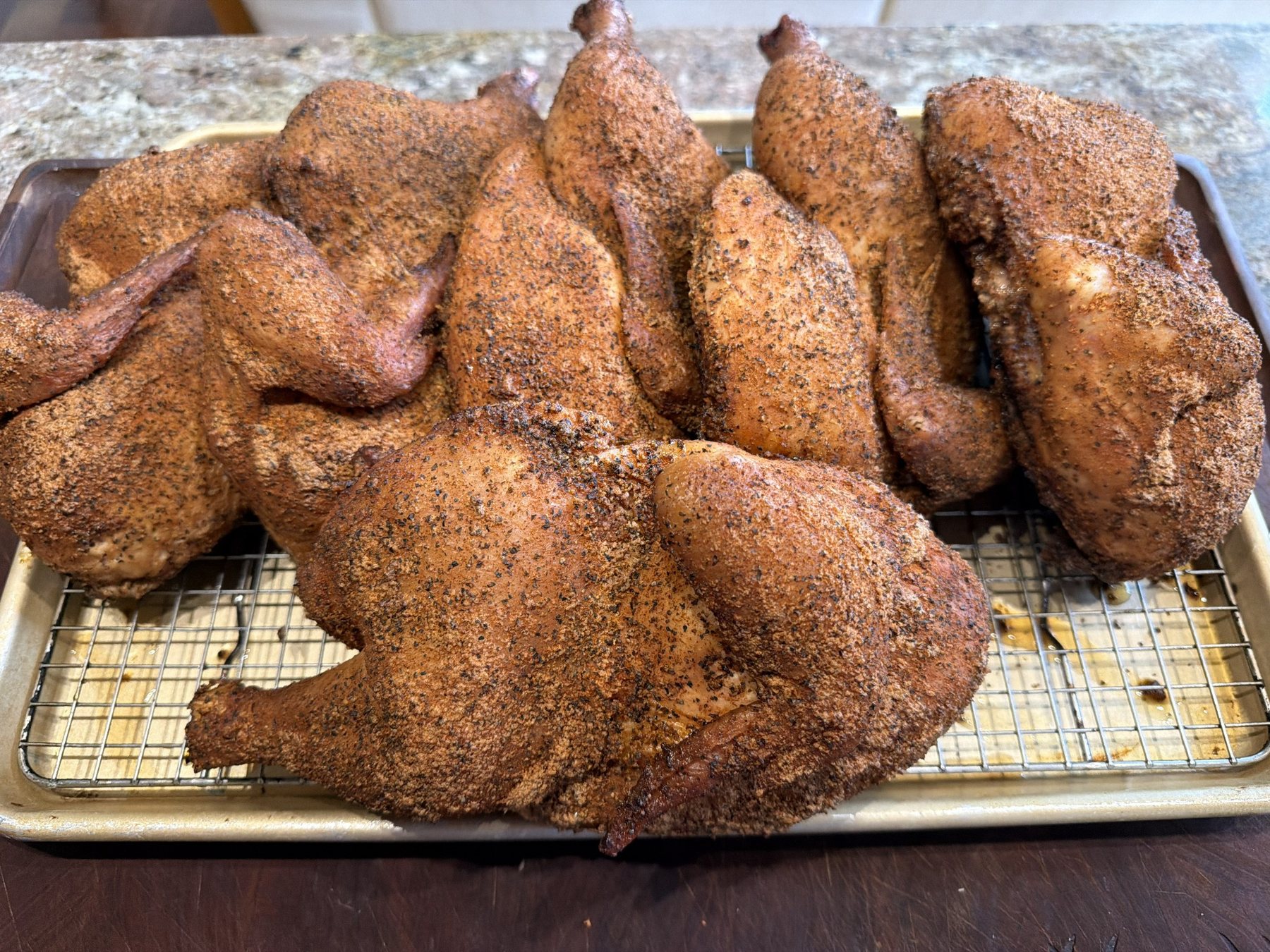Finished smoked chicken halves