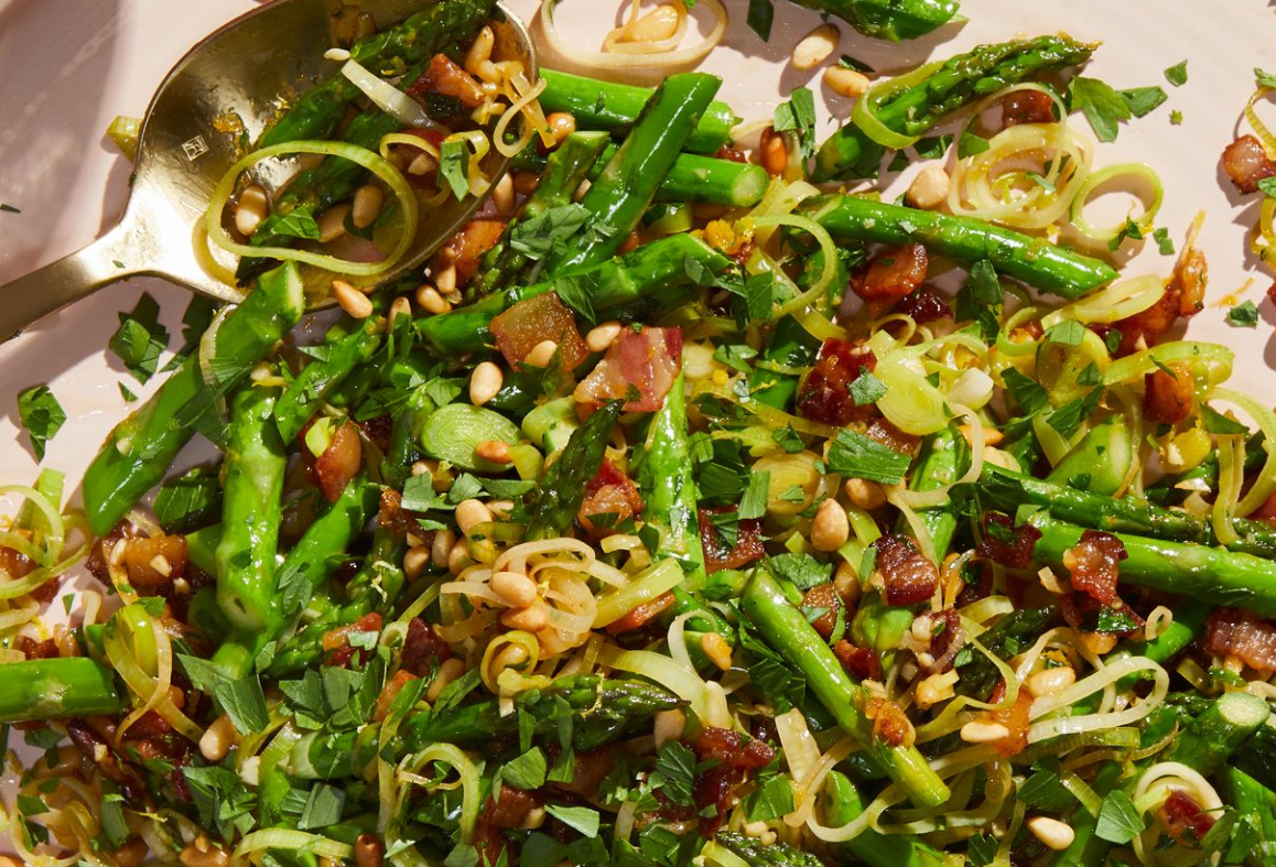 Julie's Addictive Asparagus Salad with bright asparagus and savory toppings