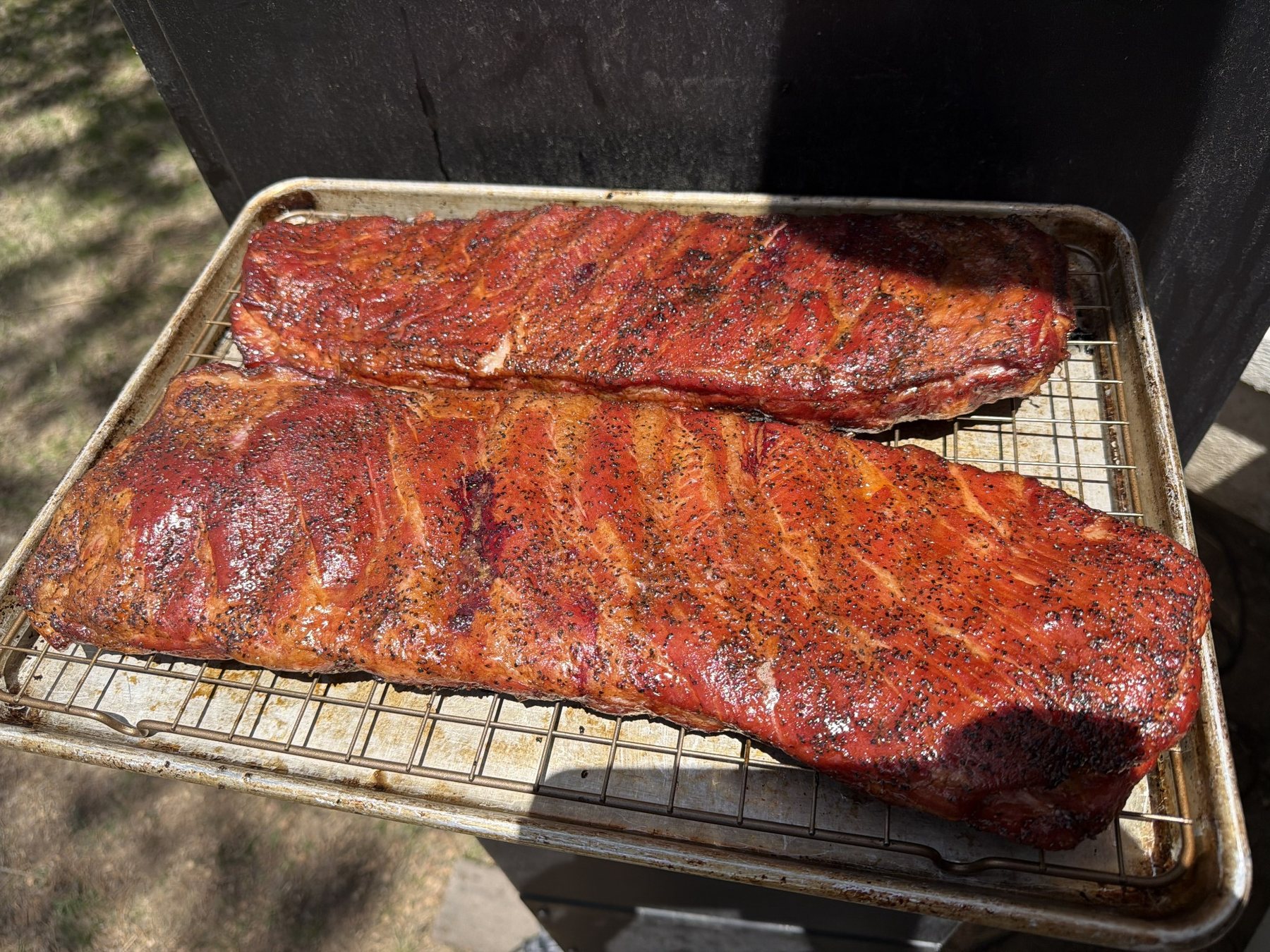 Finished smoked pork spare ribs