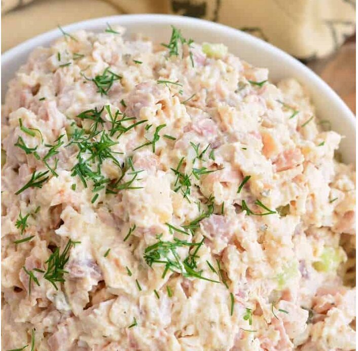 Representative bowl of chunky smoked chicken salad