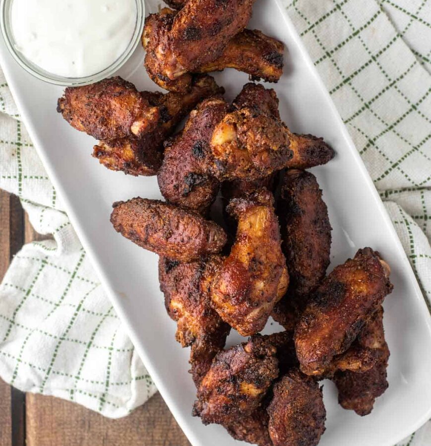 Representative platter of smoked dry-rubbed chicken wings